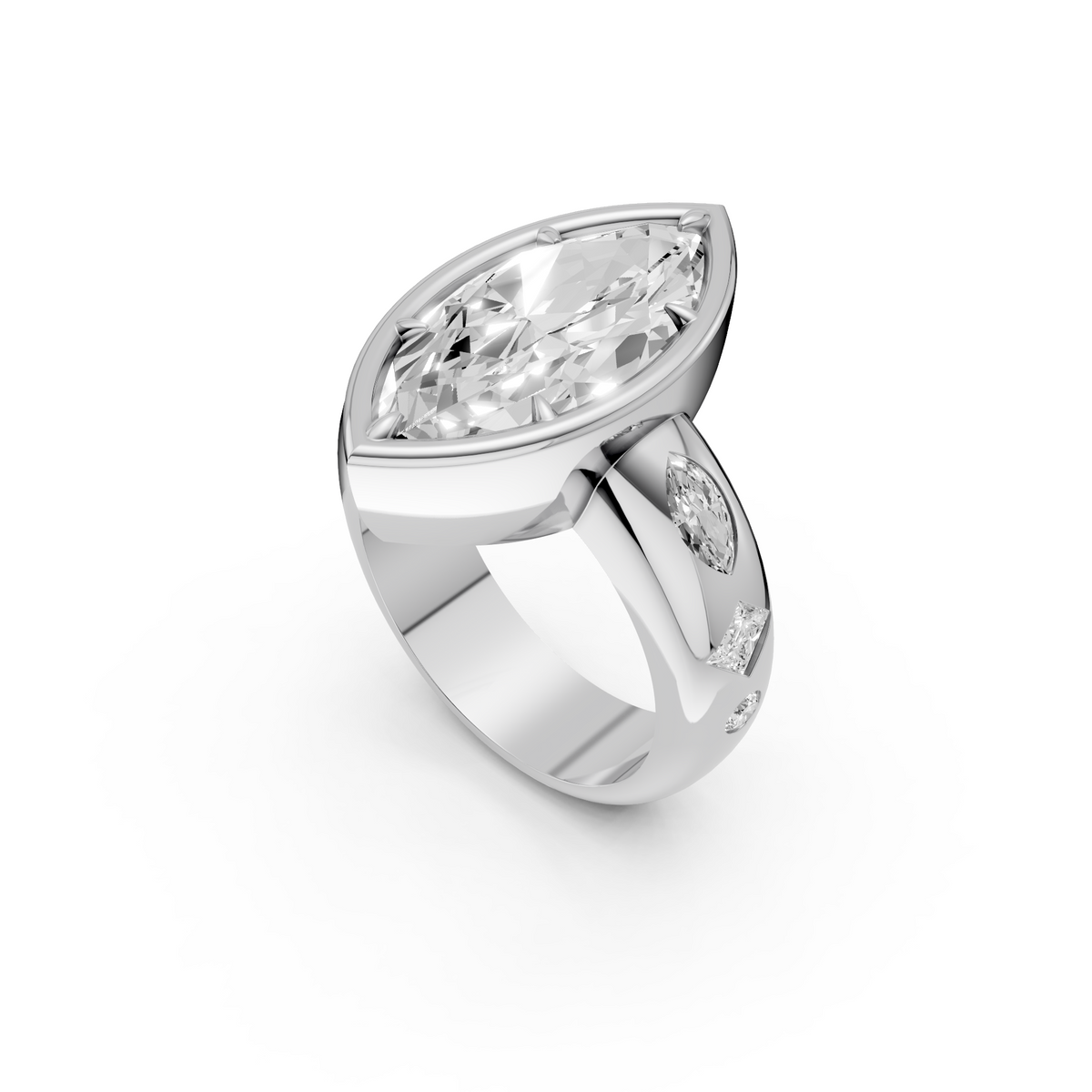 Zora Marquise Diamond Sculptural Side Stone Engagement Ring