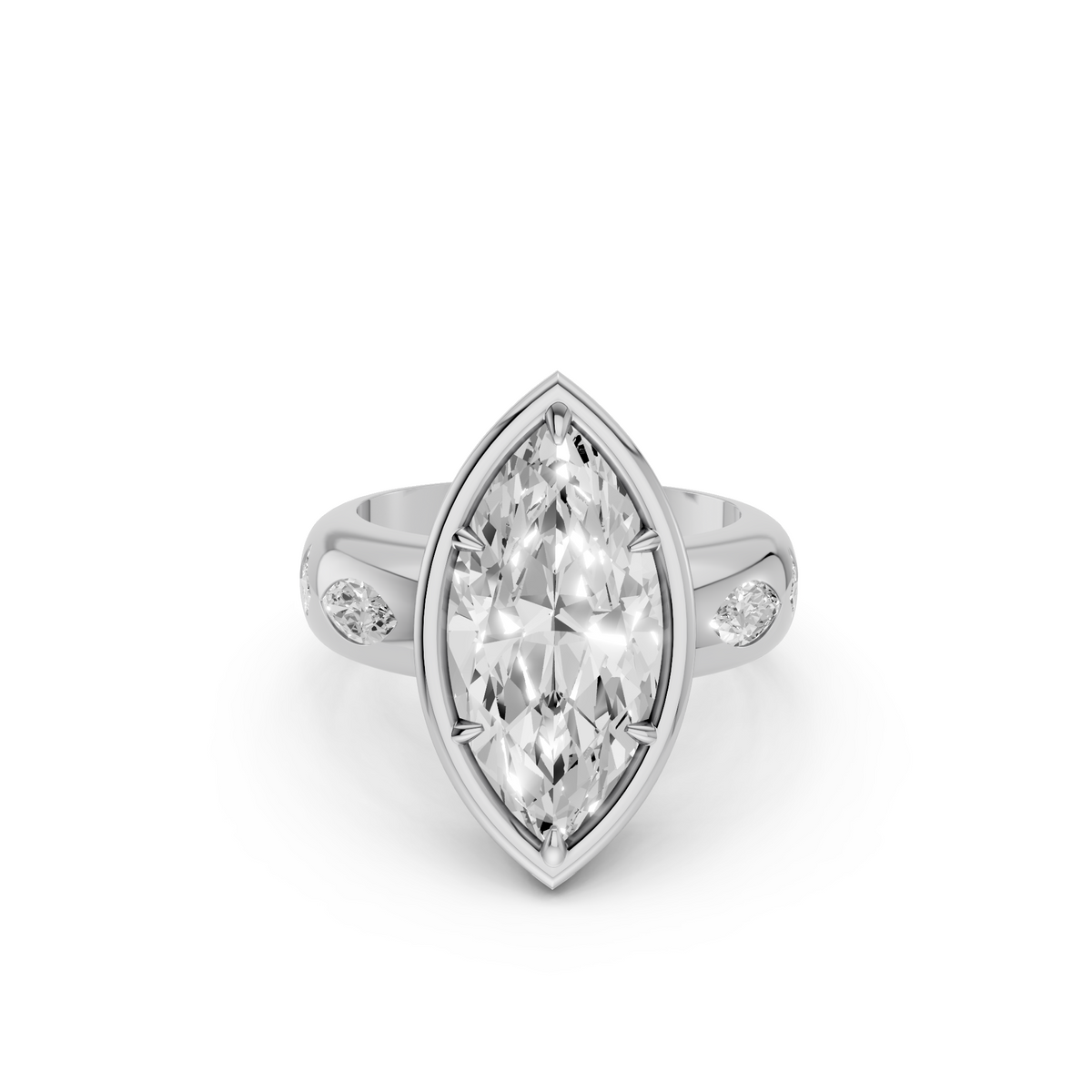 Zora Marquise Diamond Sculptural Side Stone Engagement Ring