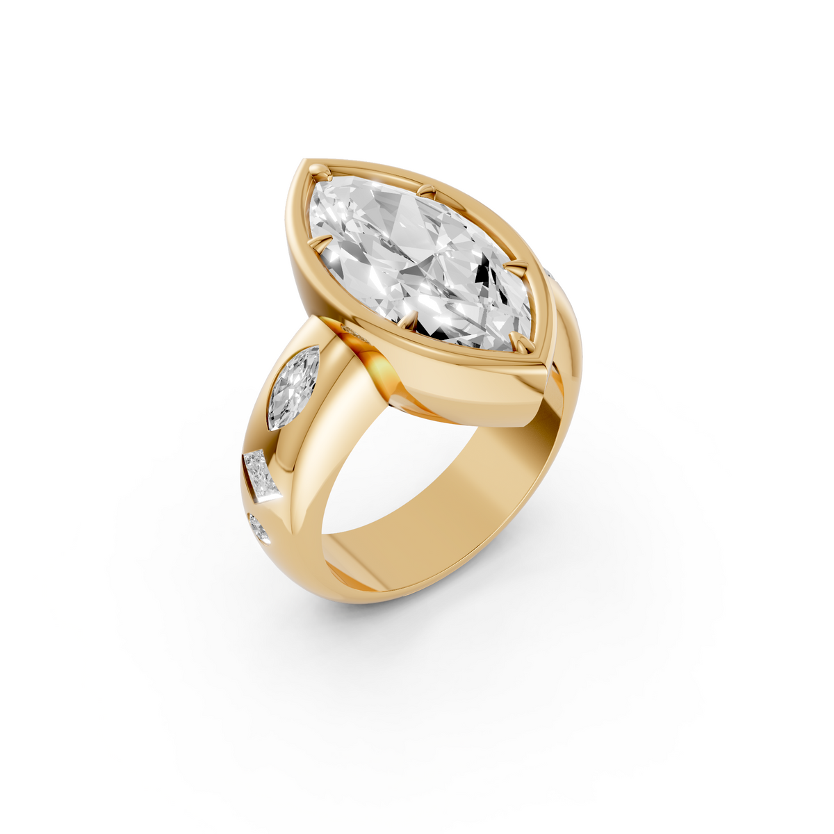 Zora Marquise Diamond Sculptural Side Stone Engagement Ring