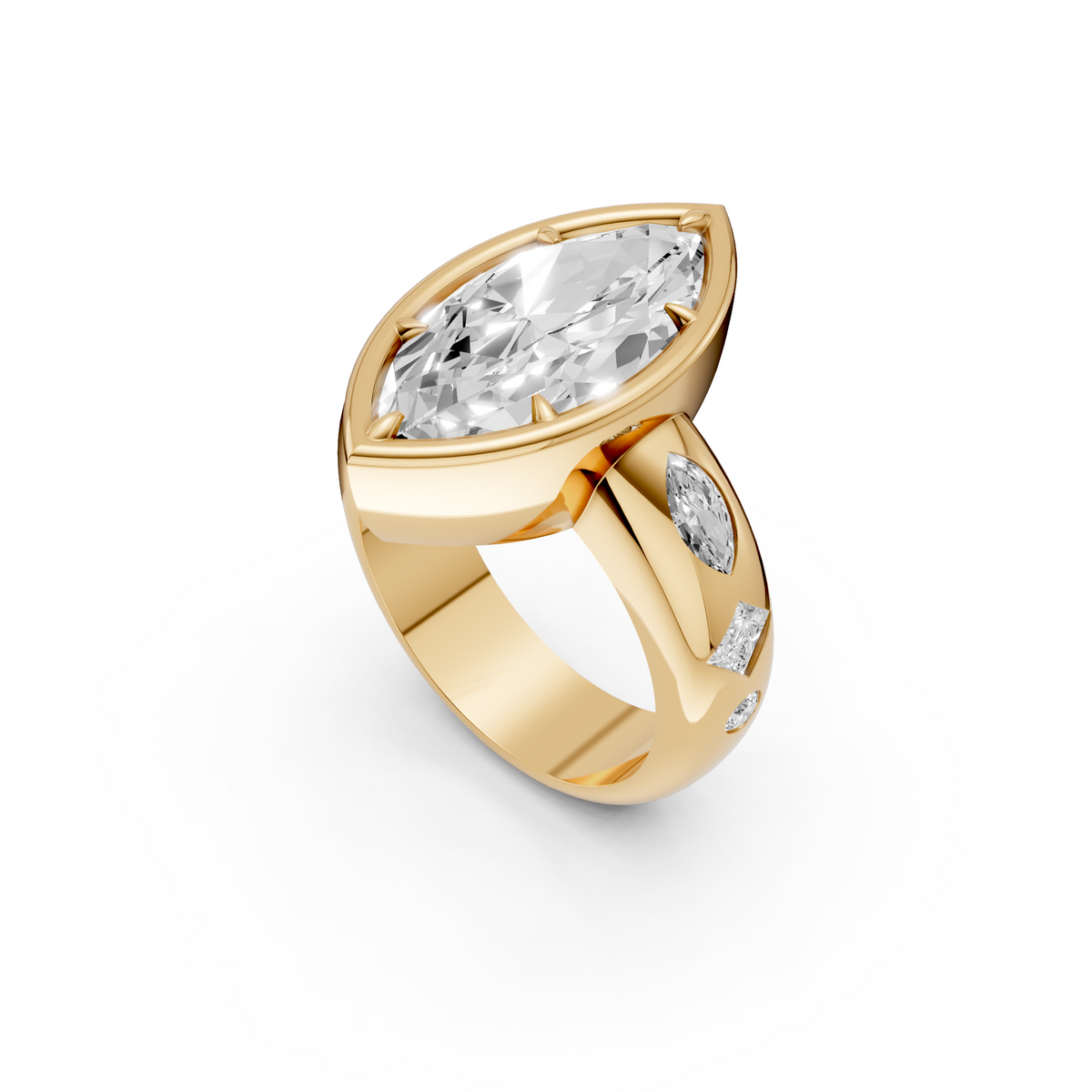Zora Marquise Diamond Sculptural Side Stone Engagement Ring