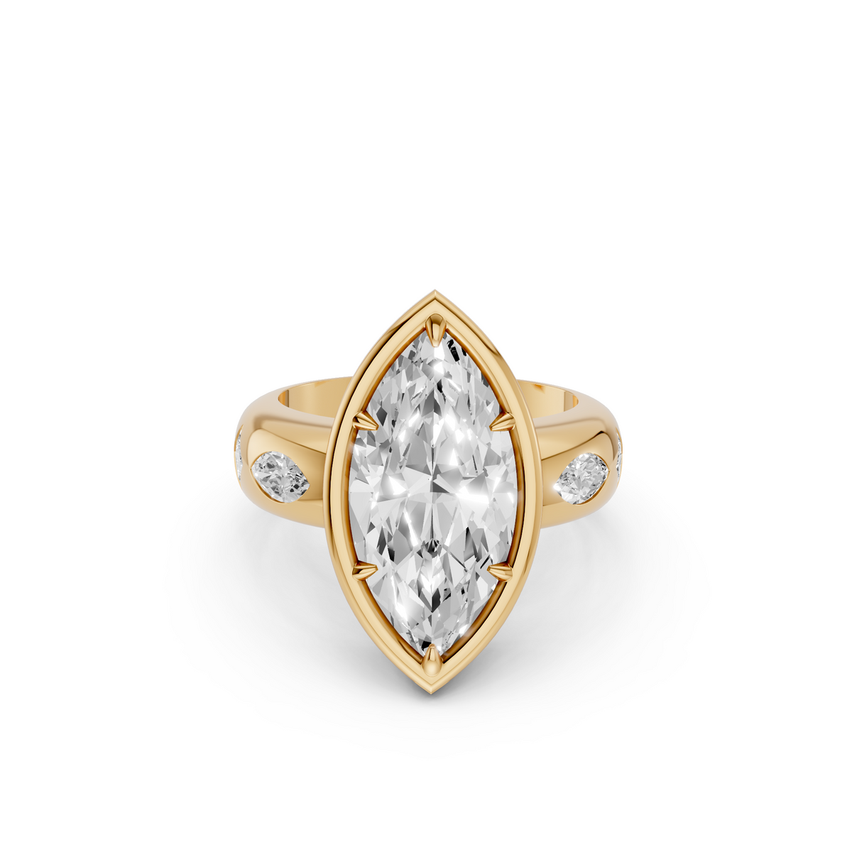 Zora Marquise Diamond Sculptural Side Stone Engagement Ring