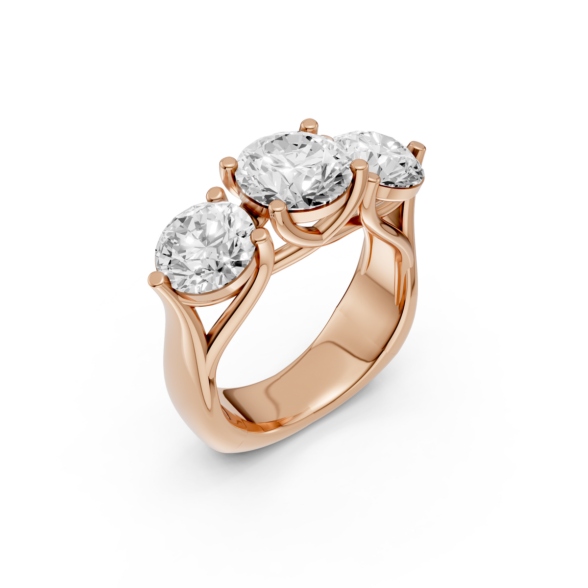 Elara Three Stone Diamond Ring with Center and Prong Set Side Stones