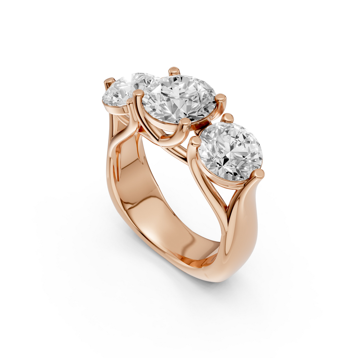 Elara Three Stone Diamond Ring with Center and Prong Set Side Stones