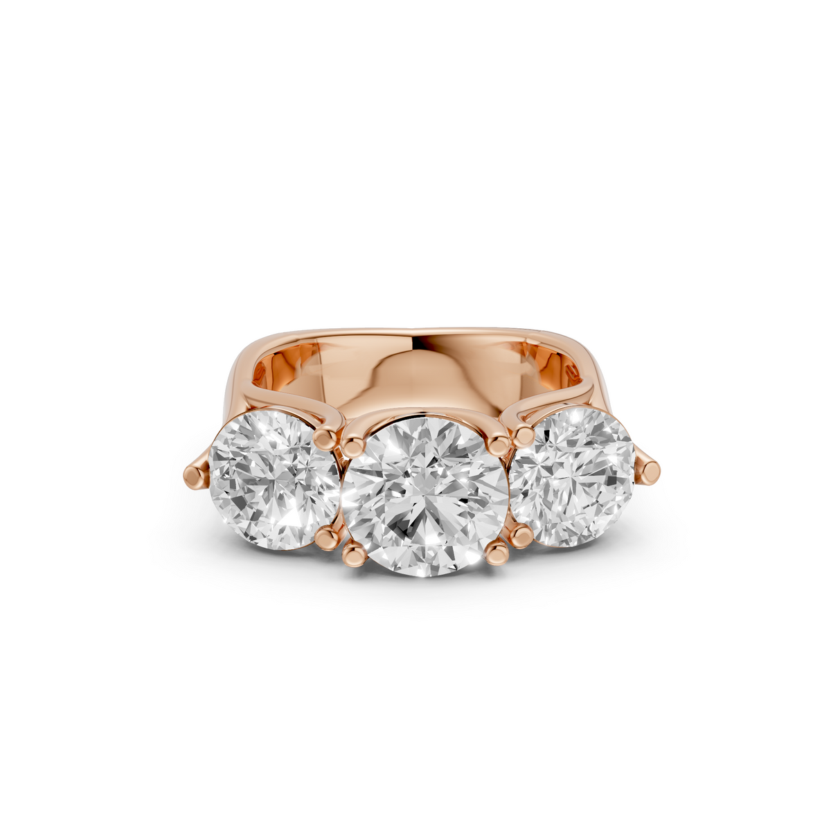 Elara Three Stone Diamond Ring with Center and Prong Set Side Stones