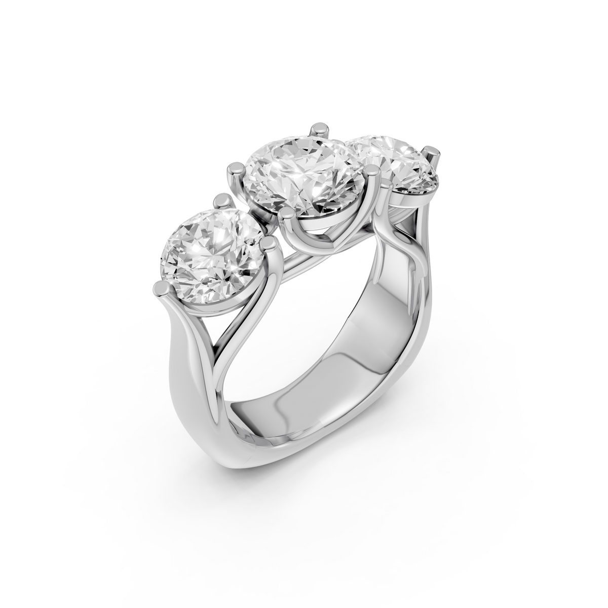 Elara Three Stone Diamond Ring with Center and Prong Set Side Stones
