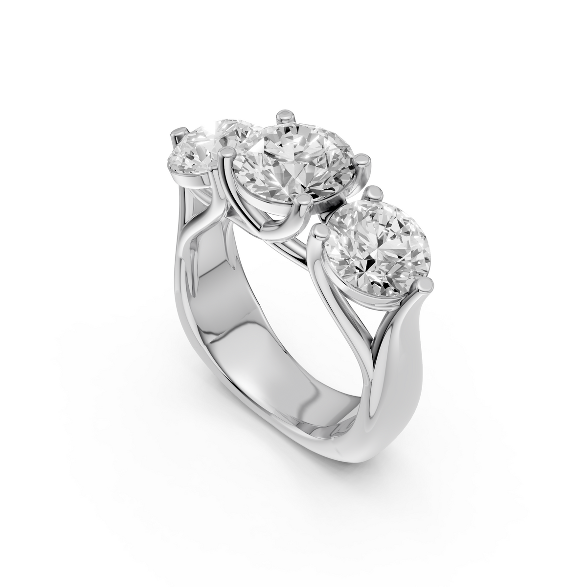 Elara Three Stone Diamond Ring with Center and Prong Set Side Stones
