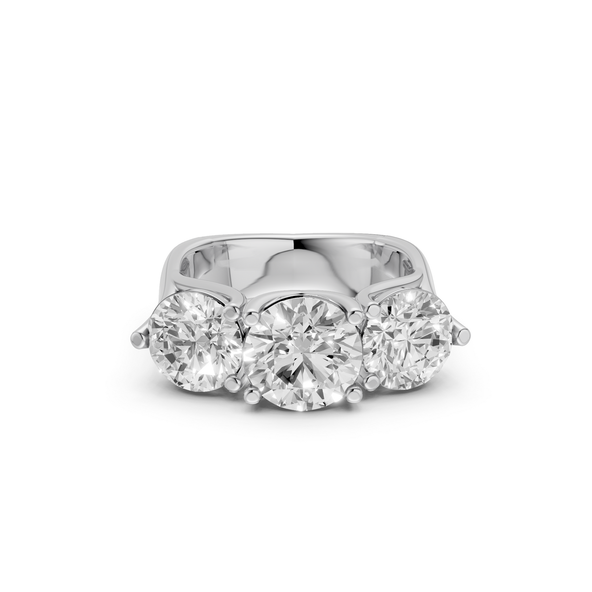 Elara Three Stone Diamond Ring with Center and Prong Set Side Stones