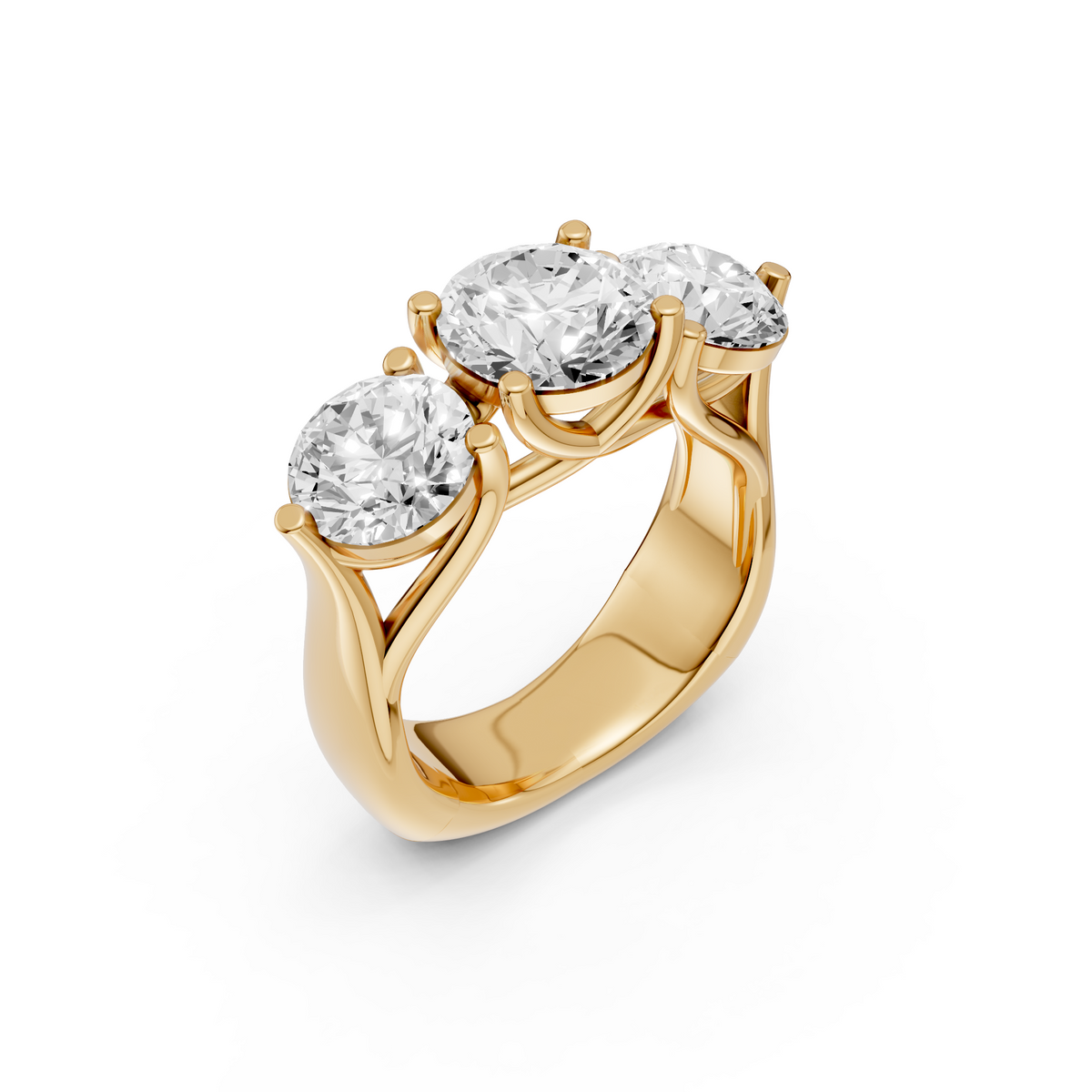 Elara Three Stone Diamond Ring with Center and Prong Set Side Stones