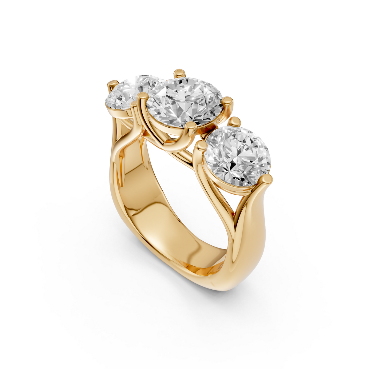 Elara Three Stone Diamond Ring with Center and Prong Set Side Stones