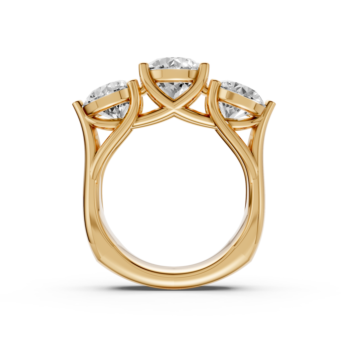 Elara Three Stone Diamond Ring with Center and Prong Set Side Stones