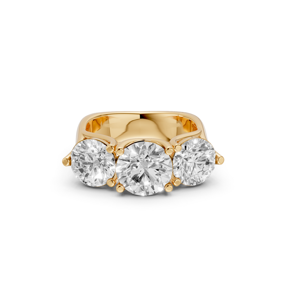 Elara Three Stone Diamond Ring with Center and Prong Set Side Stones