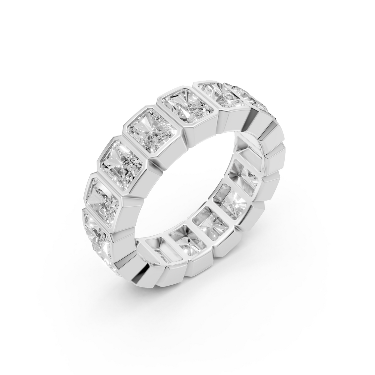 Elara Radiant Cut Diamond Bezel Set Full Eternity Band Ring
