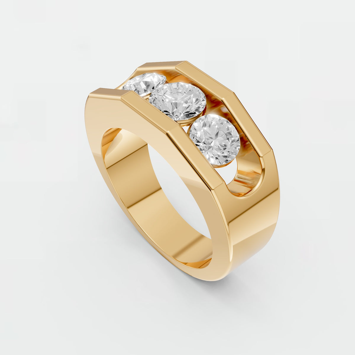 Celeste Round Cut Diamond Three Stone Statement Ring