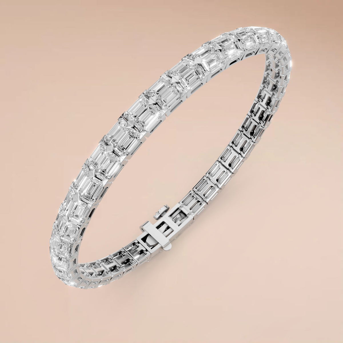 Emerald Cut Diamond Tennis Bracelet with Elegant Gold Prong Setting