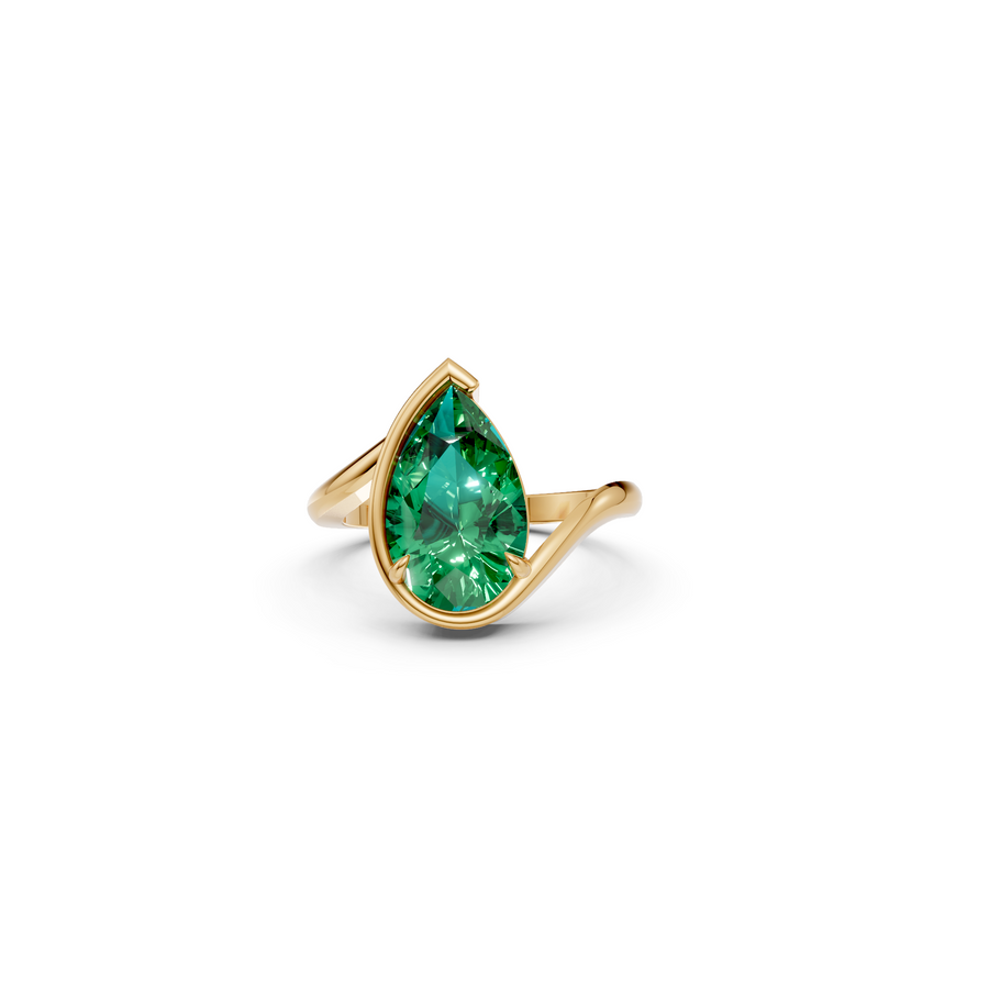 Curved Fancy Green Pear  Diamond Solitaire Engagement Ring
