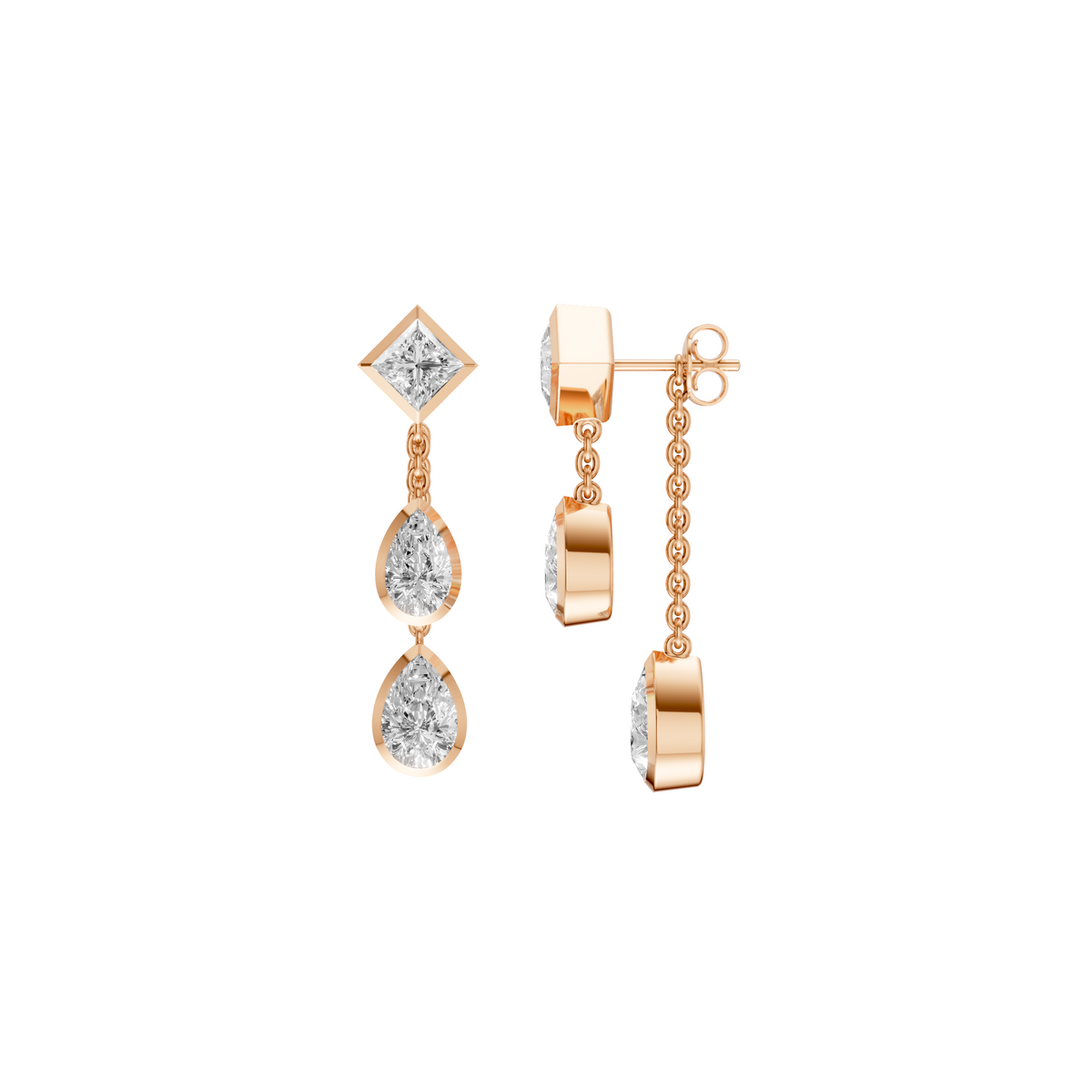 Bezel-Set Princess and Pear Diamond Multi-Stone Drop Earrings