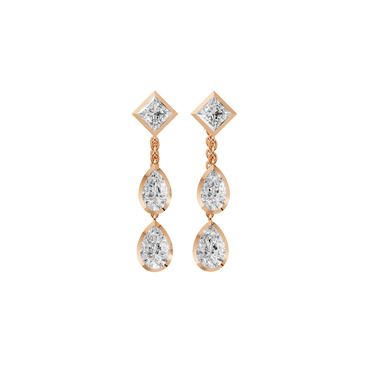 Bezel-Set Princess and Pear Diamond Multi-Stone Drop Earrings
