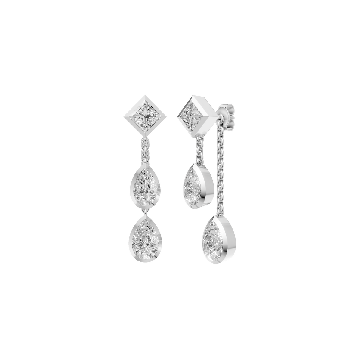 Bezel-Set Princess and Pear Diamond Multi-Stone Drop Earrings