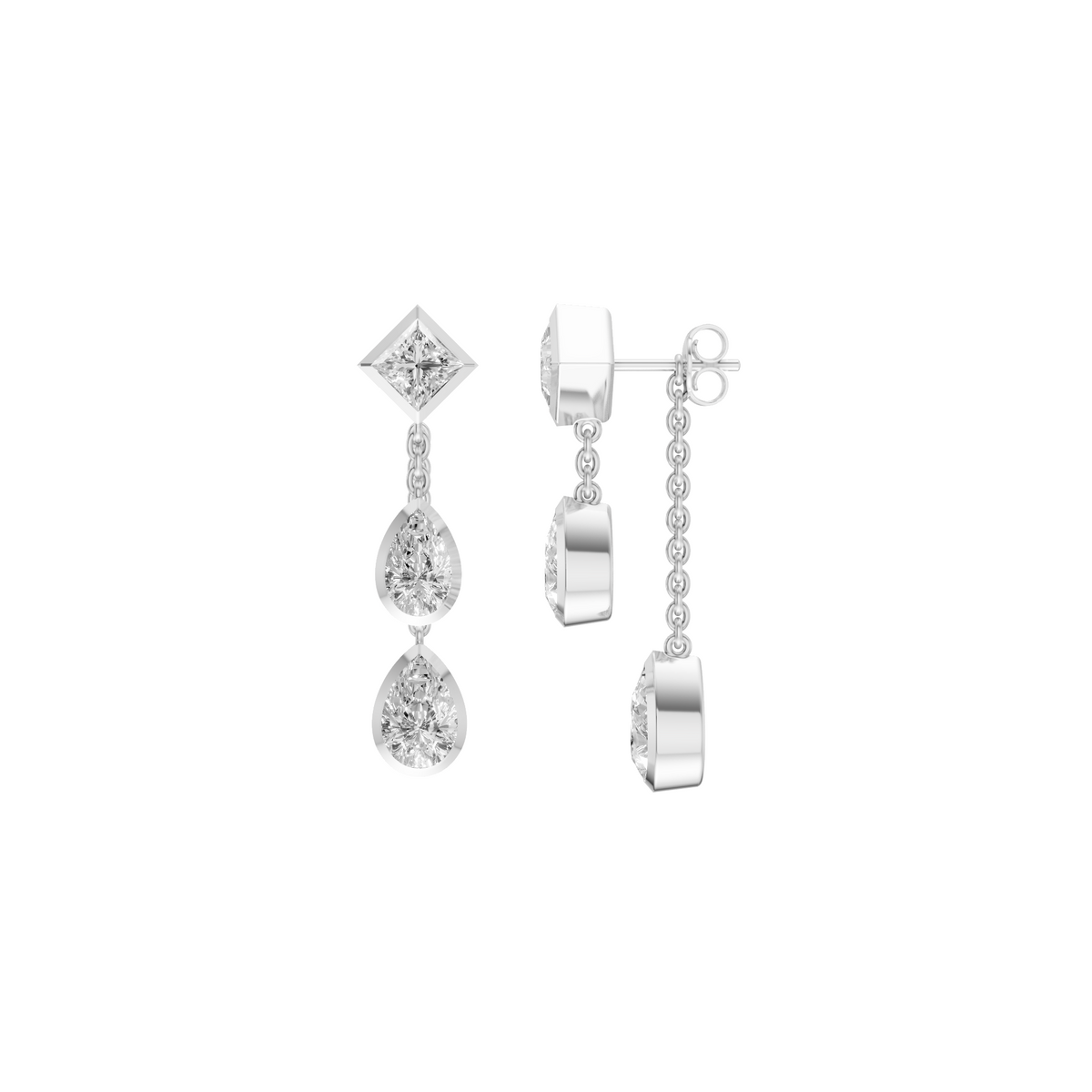 Bezel-Set Princess and Pear Diamond Multi-Stone Drop Earrings