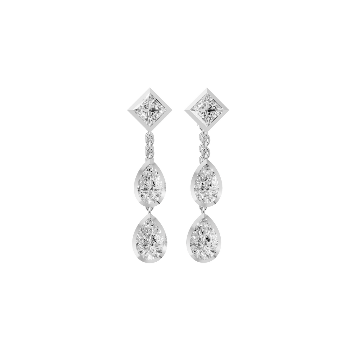 Bezel-Set Princess and Pear Diamond Multi-Stone Drop Earrings