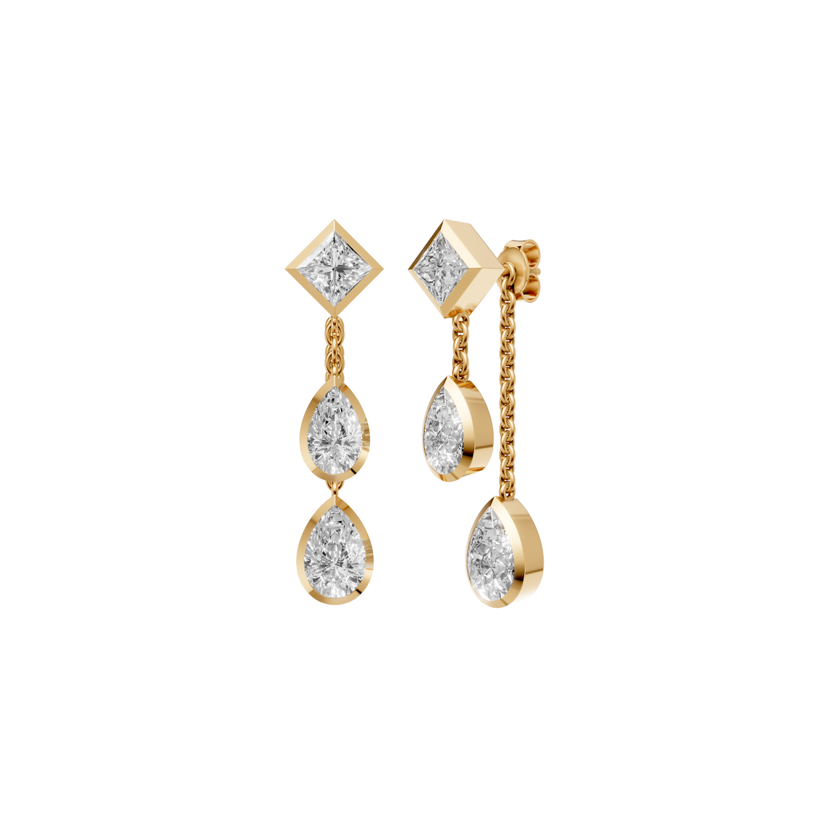 Bezel-Set Princess and Pear Diamond Multi-Stone Drop Earrings