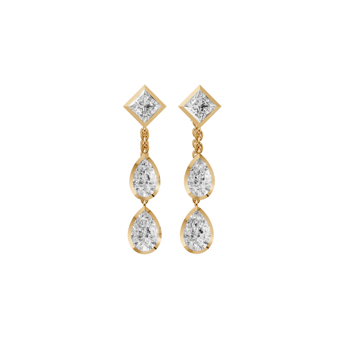 Bezel-Set Princess and Pear Diamond Multi-Stone Drop Earrings