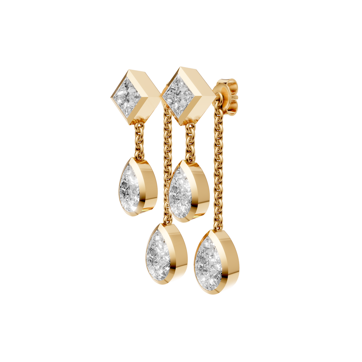 Bezel-Set Princess and Pear Diamond Multi-Stone Drop Earrings