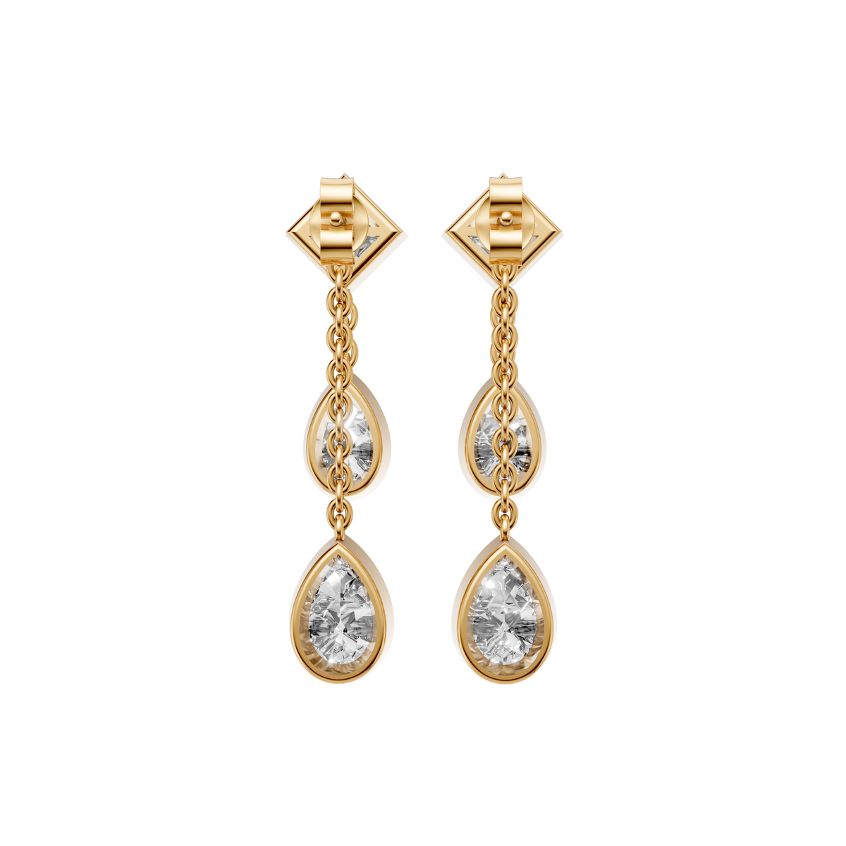 Bezel-Set Princess and Pear Diamond Multi-Stone Drop Earrings