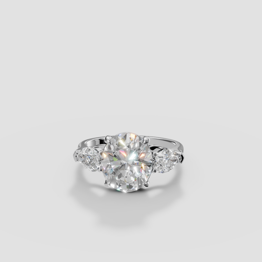 5 Carat Oval Lab Grown Diamond Three Stone Ring, IGI Certified
