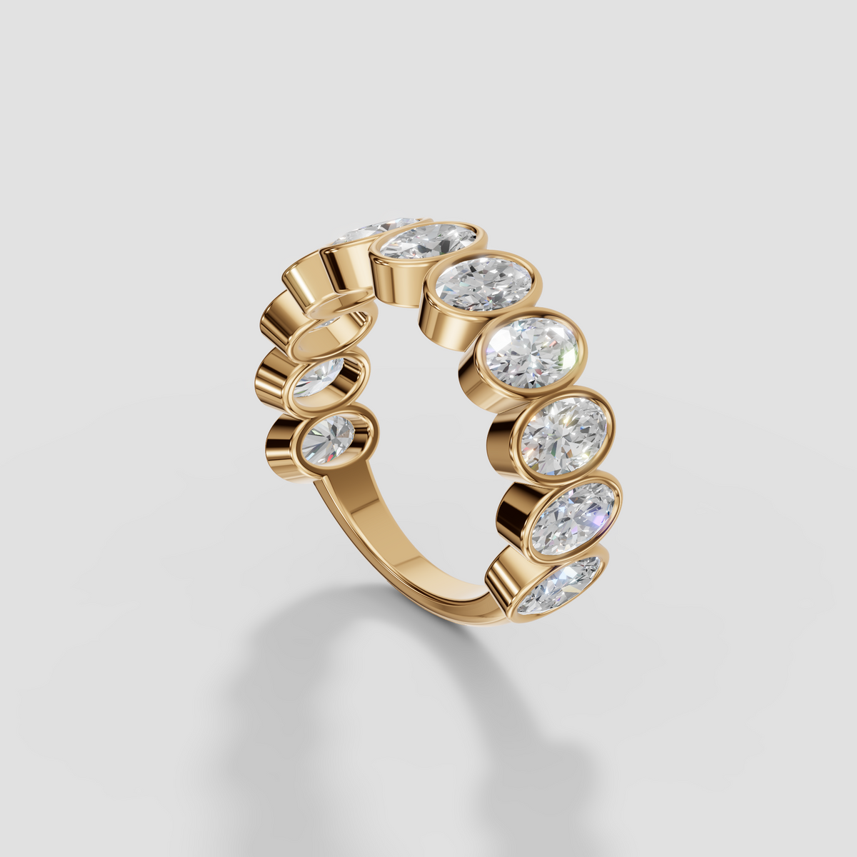 Oval Cut Diamond Eternity Bezel Set Band in 14K Gold