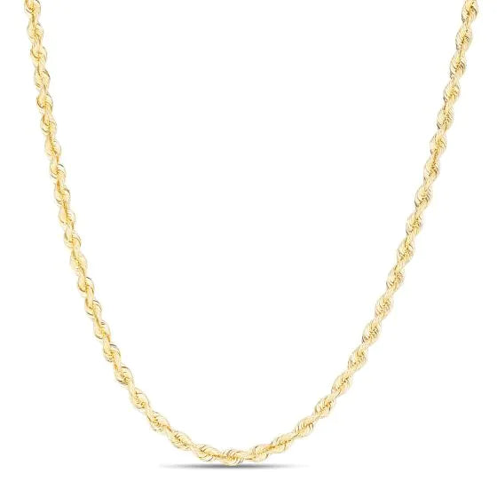 14K Yellow Gold 3mm Silk Rope Chain Necklace