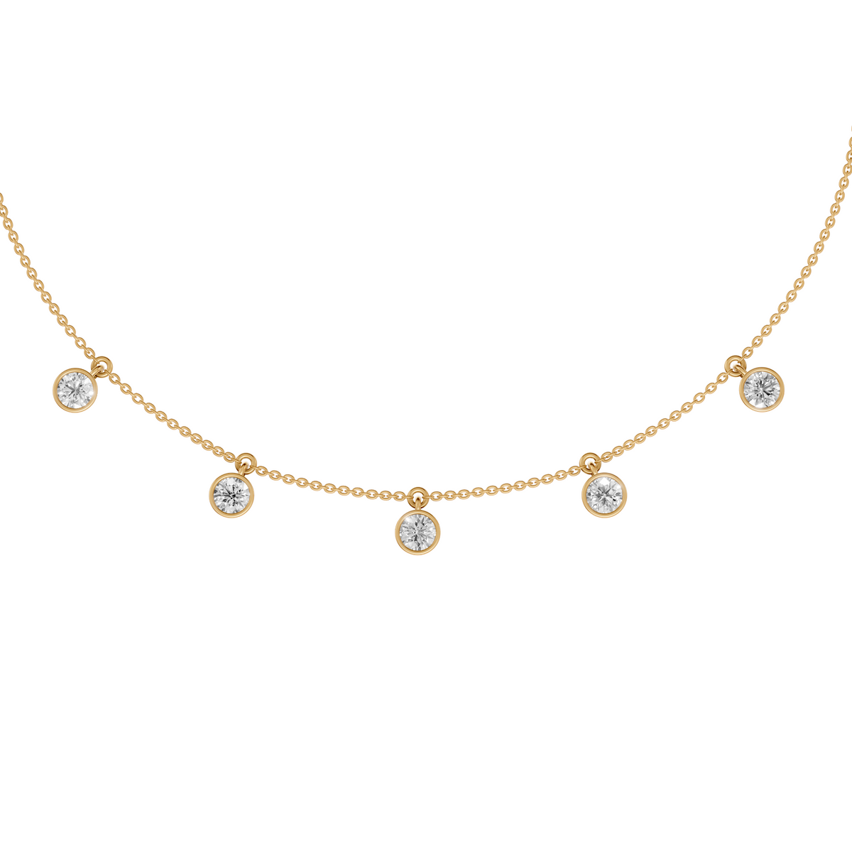 Seraphine Bezel Set Round Diamond Drop Necklace in 14K Gold