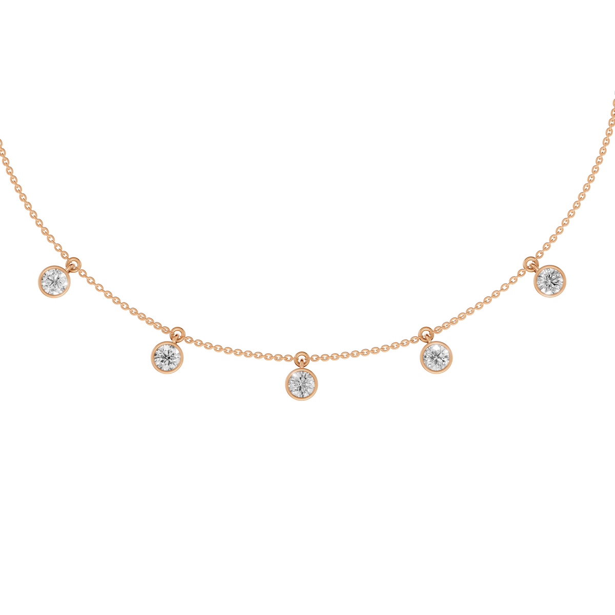 Seraphine Bezel Set Round Diamond Drop Necklace in 14K Gold