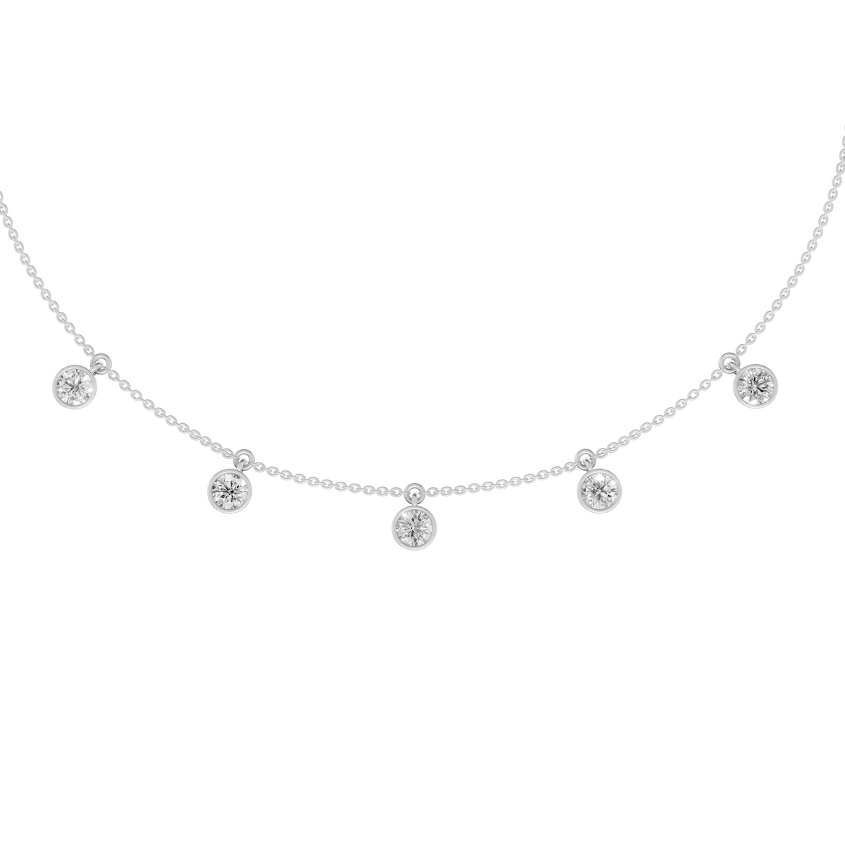 Seraphine Bezel Set Round Diamond Drop Necklace in 14K Gold