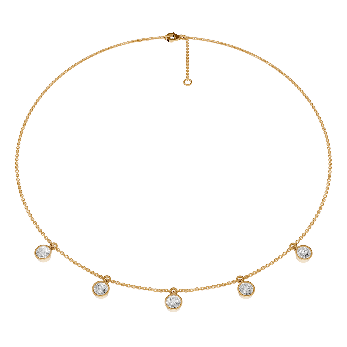 Seraphine Bezel Set Round Diamond Drop Necklace in 14K Gold