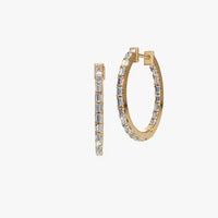 Minimalist Lab Grown Diamond Baguette Cut Bezel Set Open Hoop Earrings